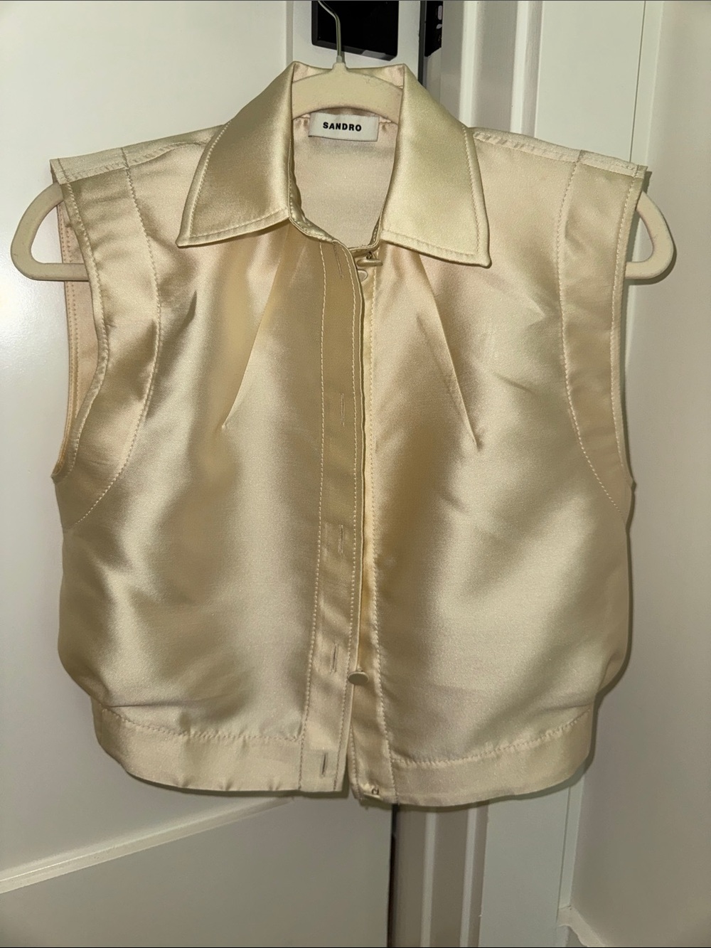 Sandro Satin Sleeveless Crop Top in Champagne